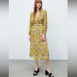 NWT ZARA Floral Print Chiffon Boho Midi Dress S